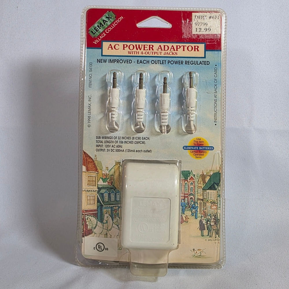 LEMAX Vintage 54100 AC Power Adapter 3V 4 Output Jacks Christmas Village New